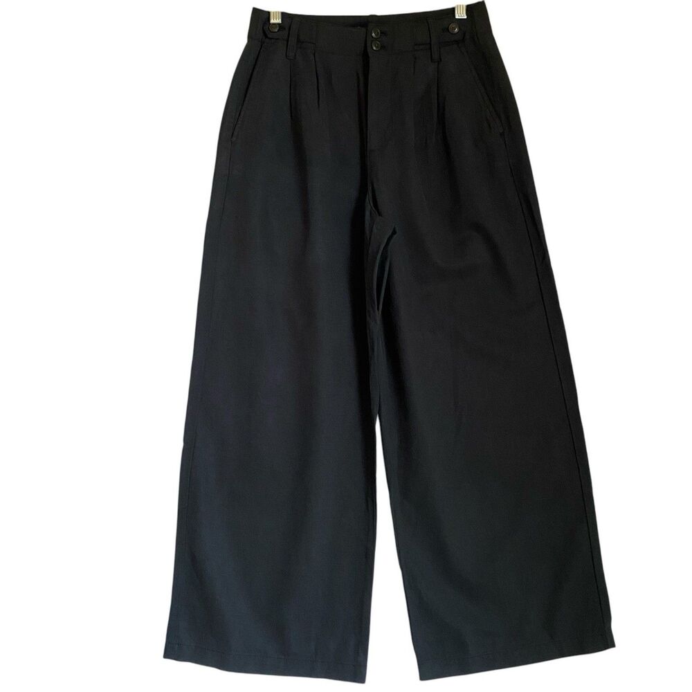 Madewell Harlow Pants 2P Black Wide Leg Cropped Lyocell Linen Relaxed Boho